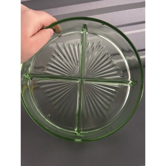 Uranium Vaseline Depression Glass ~ Divided Serving Dish ~ No Metal Carrier - Picture 2 of 6